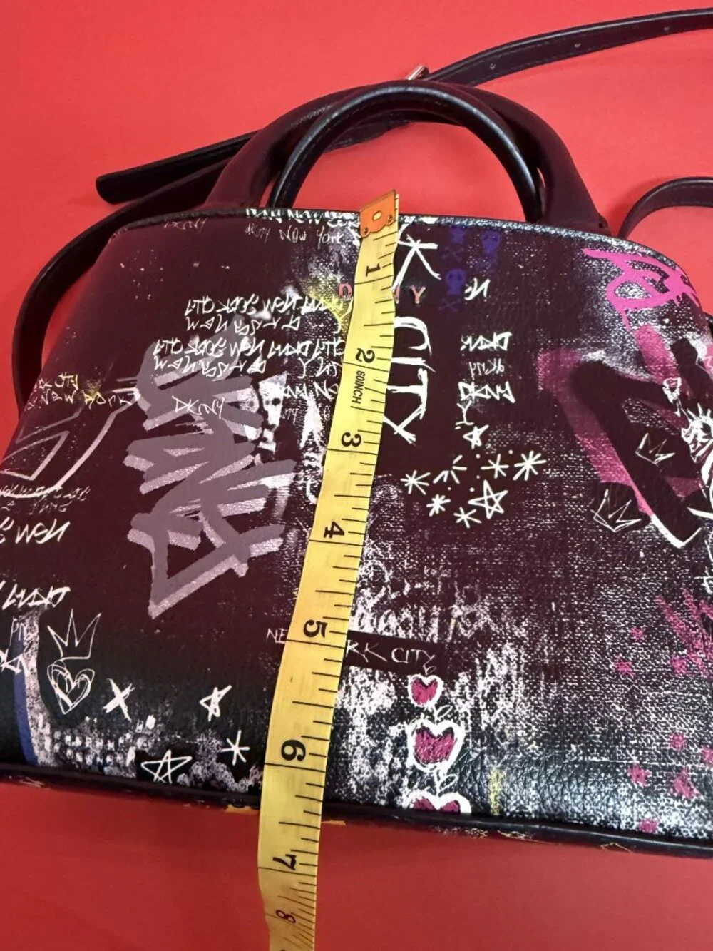 DKNY Graffiti Print Mini Satchel Crossbody Bag Black NYC Street Art Purse